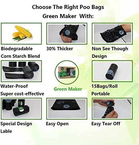 Green Maker 30% Dicker Biologisch abbaubare Hundekotbeutel 360 Beutel Hundekotbeutel aus Maisstärke (Grün)