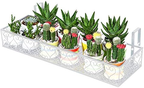 Fitlyiee Balcony Flower Pot Stand Rack Patio Railing Shelf Plant Pots Holder Windows Decorate (S, White)