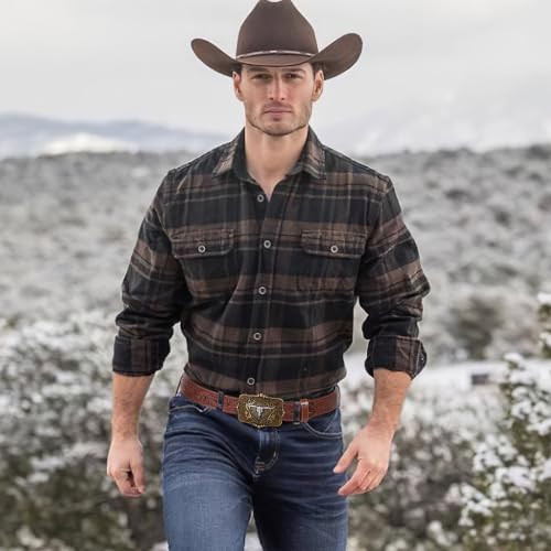 Image of Cowboy Cowgirl Belt Western Belts for Men Women Floral Engraved Longhorn Bull Buckle Belt for Jeans