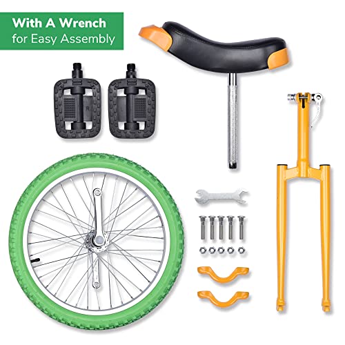 AW 20 in Wheel Outdoor Unicycle Adjustable Seat Exercise Bicycle for Adults Kids Outdoor Sports Fitness Exercise Yellow Green