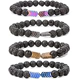 SEVENSTONE 4PCS 8mm Lava Rock Bead Arrow Diffuser Natural Stone Bracelet Yoga Beads Elastic Jewelry