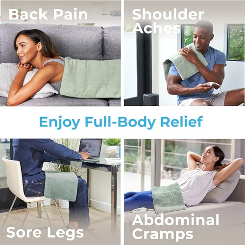 Image of Pure Enrichment PureRelief XL Heating Pad - 12 inch x 24 inch Electric Heating Pad for Back Pain & Cramps, 6 Heat Settings, FSA /HSA Eligible, Soft Machine Wash Fabric, Auto-Off & Moist Heat (Zen Green)