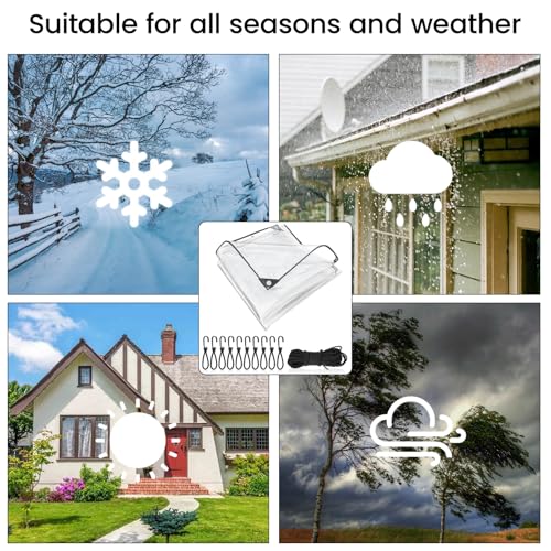 HUAESIN 3x3m Clear Tarpaulin Waterproof Heavy Duty 440g/m² PVC Clear Tarp with Eyelets, Elastic Rope, Bungee Cords with Hook Large Transparent Tarpaulin Plastic Sheet Cover for Gazebo Garden - Image 4