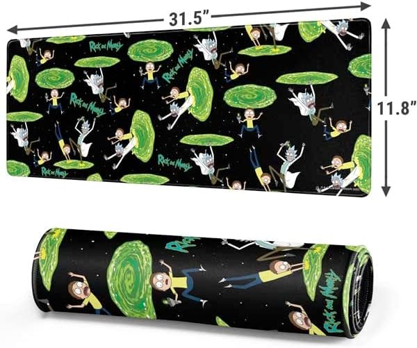 Skinit Large Gaming Mouse Pad - Officially Licensed Rick and Morty Portal Pattern Design with Stitched Edges, Waterproof, Non-Slip Rubber Base, Desk Mat for Keyboard & Mouse, 31.5" x 11.8" inches
