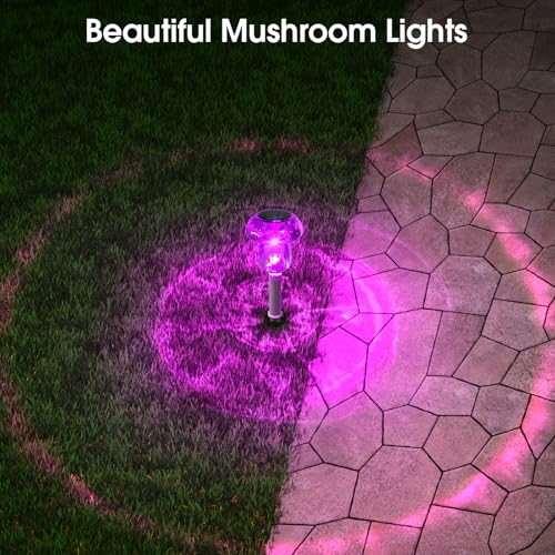 Eyrosa Solar Outdoor Lights, 8 Pack Waterproof Solar Mushroom Lights for Garden Yard Pathway Path Walkway Driveway Lawn Landscape Outside Decor, Yellow Green Purple Red