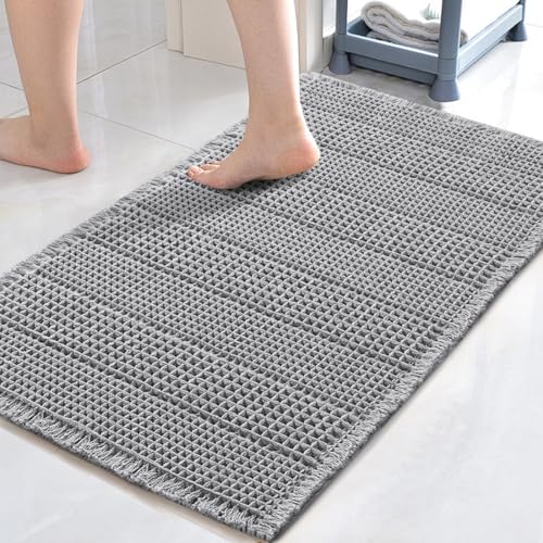 H.VERSAILTEX Upgraded Waffle Bath Mat Super Absorbent Bathroom Mats Non Slip Bath Rugs for Bathroom Floor Machine Washable Dry Fast Bathroom Rugs for Beside Tub, 24" x 36", Dove