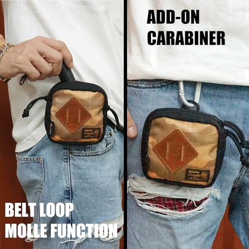 Rough Enough EDC Belt Pouch for Men Coin Organizer Small Tactical Molle Pouch with Magnetic Buckle Zipper for Outdoor Gear Desert Camo and Black Cordura3