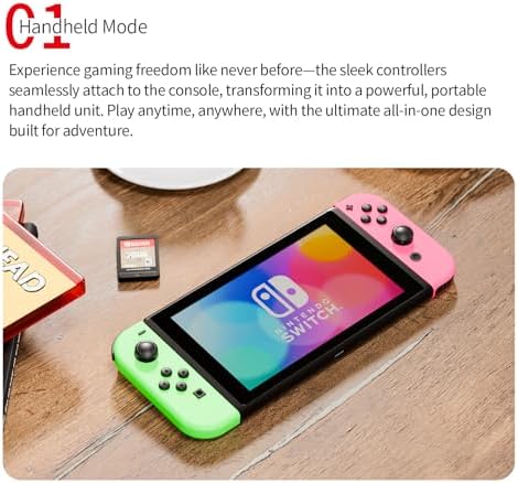 Tideal Set of Replacement Controller for Nintendo Switch - Compatible with Nintendo Switch (1) / OLED/Lite - Dual Vibration/Motion Control / 6-Axis Gyro (Green & Pink) - 3