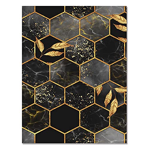 Toile Mosaïque pour Murs Vides l Triptyque Abstrait Noir Blanc et Or 70x100cm HD - 4