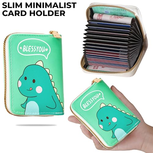 Image of Kraptick Card Holder Wallet - Slim Credit Card Holder, Visiting Card Organizer, Multi Slot Pocket Card Wallet with Secure Closure, Compact Travel Card Case (Dino Print)