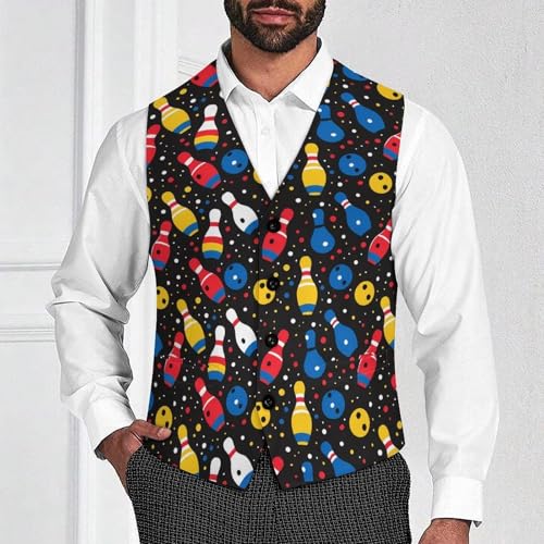 Bowling Ball Black Men's Suit Vest Waistcoat Vests Formal Dress with 2 Pockets for Business Casual Tuxedo2
