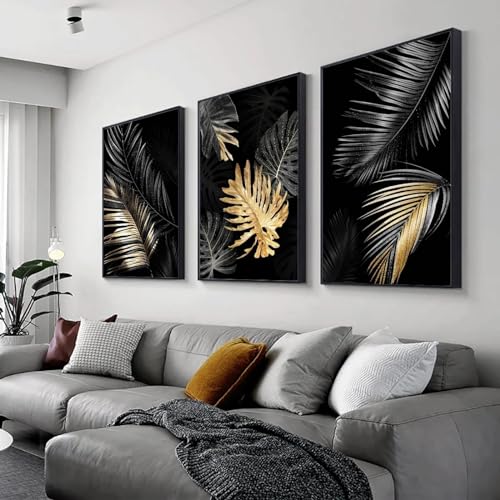 Triptyque d'images décoratives 40x60 cm impression sur toile de feuille d'or sans cadre