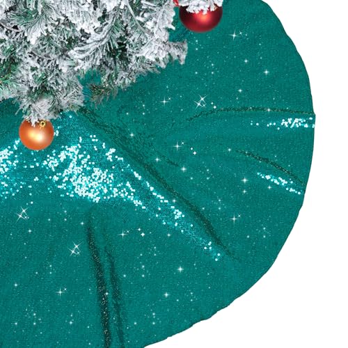 PartyDelight Large Christmas Tree Skirt Teal Sequin 70 Inch