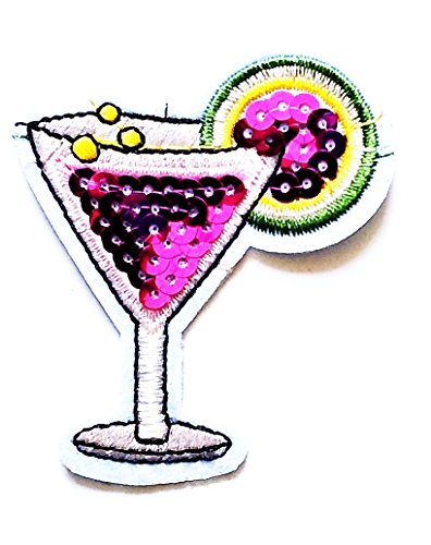 Nipitshop Patches Glass Martini Cocktail Alcoholic Beverage Soft Drink Party Sequin Shine Shiny Patch for Clothes Backpacks T-Shirt Jeans Skirt Vests Scarf Hat Bag