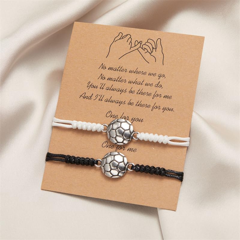 Dreuyet 2 Pcs Sports Braided Bracelets for Women Men Teens Baseball Basketball Volleyball Soccer Rugby Black White Bracelets Inspirational Wristbands Sport Theme Charm Bracelets Adjustable Braided Handmade Unisex Friendship Bracelet Jewelry Gifts