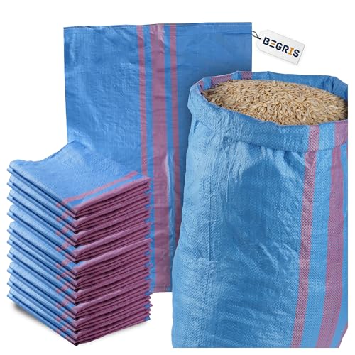 BEGRIS 50kg Sack für Kohlen Schutt Kartoffeln Getreidesäcke Kggewebesack 10 Stück Bauschuttsäcke Blau 65x105 cm Langlebige gewebte Polyurethan-Säcke