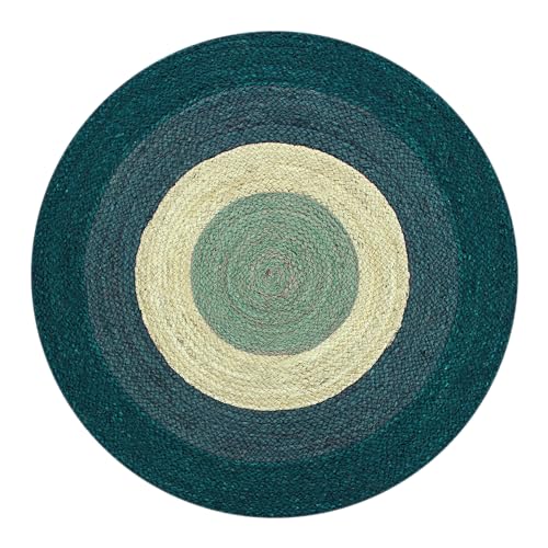 Tapis en jute tressé bicolore vert et beige | Collection Circle