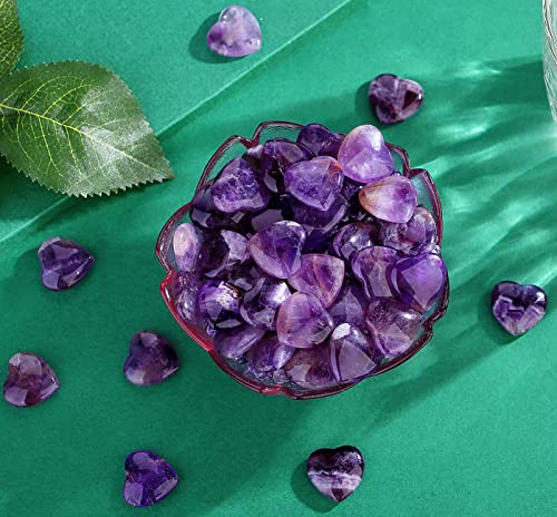 Image of QINJIEJIE 20 PCS Amethyst Heart Crystal Purple Healing Crystals Natural Cute Stones Pocket Healing Palm Love Bulk Set Wholesale Reiki Energy Balancing Meditation Valentine's Day Gift