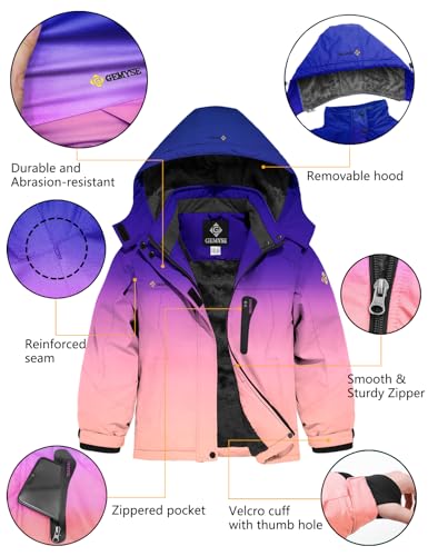 Image of GEMYSE Girl's Waterproof Ski Snow Jacket Hooded Fleece Lined Windproof Winter Jacket