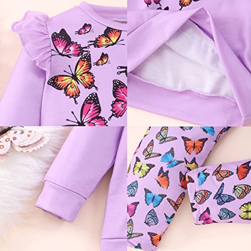 Image of Little Girls 2 Piece Outfits Ruffle Sleeve Unicorn Sweatshirts Top and Leggings Set School Outfits Kids Clothing Set