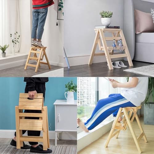 Escaleras plegables y taburete de madera maciza de 2 niveles portátil de 330 libras 4