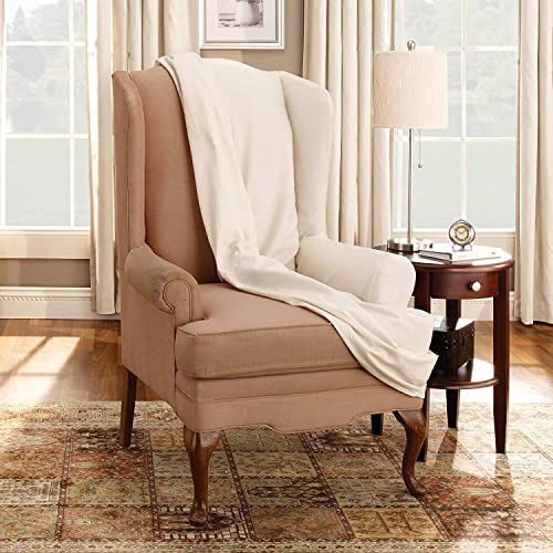 Sure Fit Home Décor Cotton Duck Solid T-Cushion Wing Chair One Piece Slipcover, Relaxed Woven Fit, 100% Cotton, Machine Washable, Natural Color #TOP3