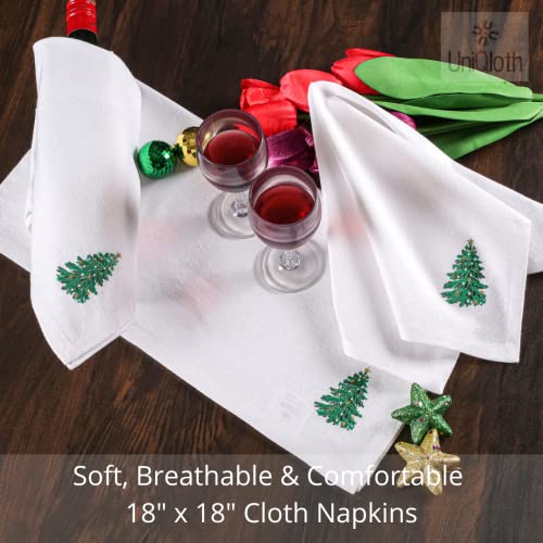 Uniqloth Christmas Napkins Set Of 12 Xmas Cloth Dinner Napkins 100% Cotton - Soft Durable Washable - Perfect Holiday Napkins 18X18 Embroidered - Christmas Tree Cloth Dinner Napkins #TOP3