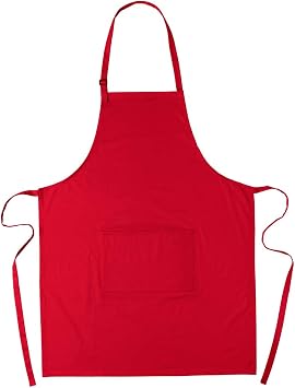 eBuyGB 100% Cotton Plain Aprons Chefs Kitchen Apron with Adjustable Neck Strap and Front Pocket Waiter Bistro Catering, Red, Pack of 1