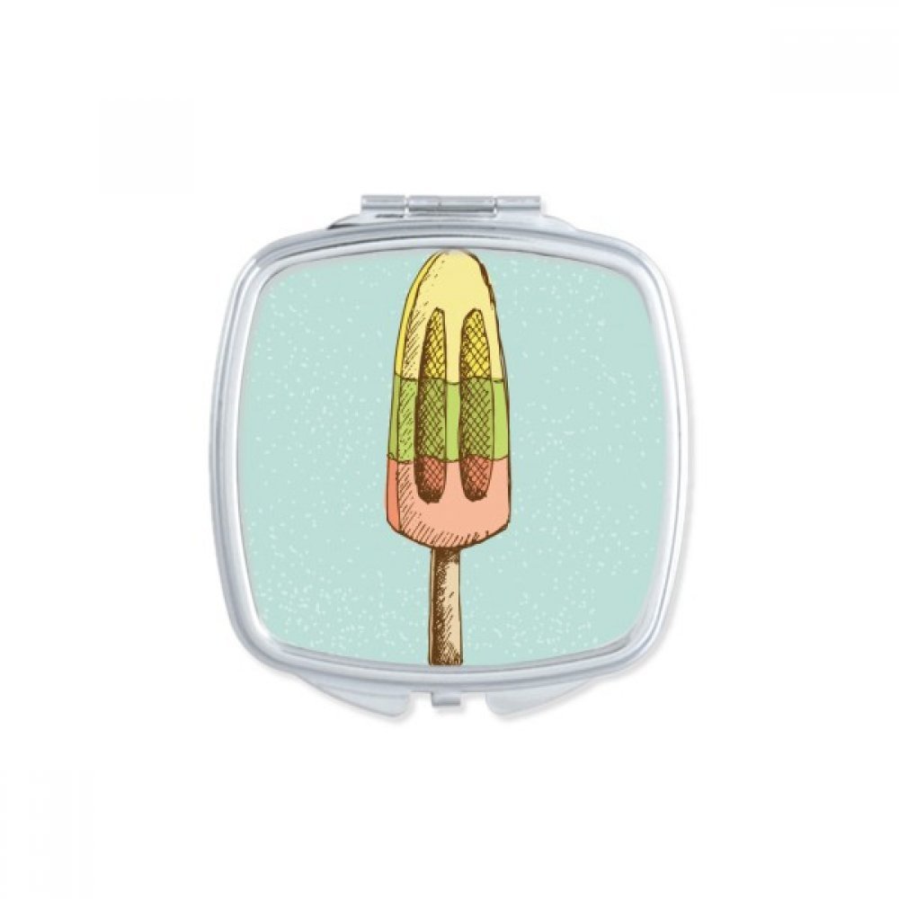 Miroir de poche mignon cadeau original motif popsicles jaune vert et rouge
