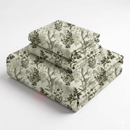 Image of BSB HOME 240 TC Cotton Double Bedsheet with 2 Pillow Covers, Soft & Breathable Bed Sheet for Double Bed, Fade & Wrinkle Resistant, Floral Print, 90 x 100 Inches (228 x 254 cm) - Sage Botanical