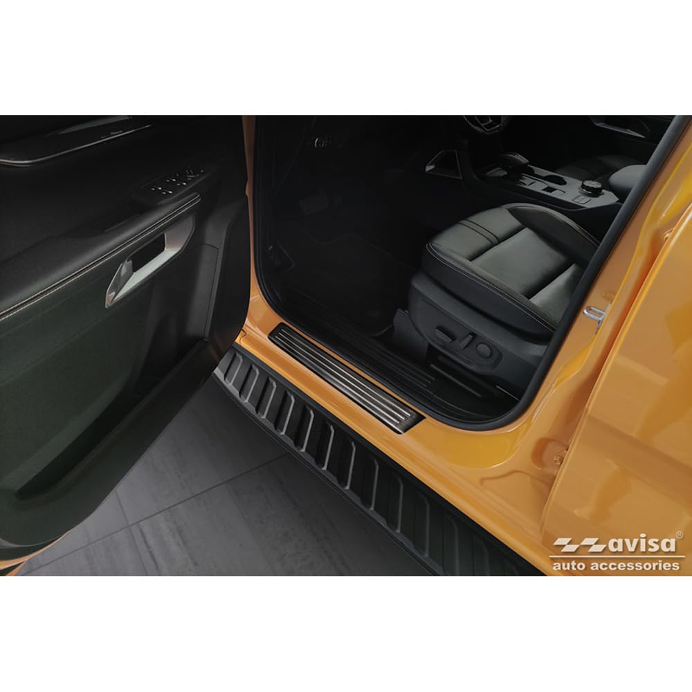 Avisa Black Inox door sill protectors compatible with Ford Ranger VI 2022- 'Lines' - 4-pieces