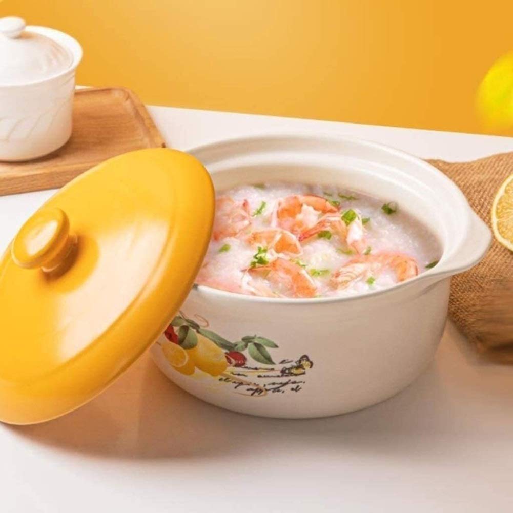 Casseruola di zuppa in ceramica con coperchio, zup Casseruola rotonda in ceramica con coperchio, pentola di terracotta con doppi manici e coperchio(1.5l)