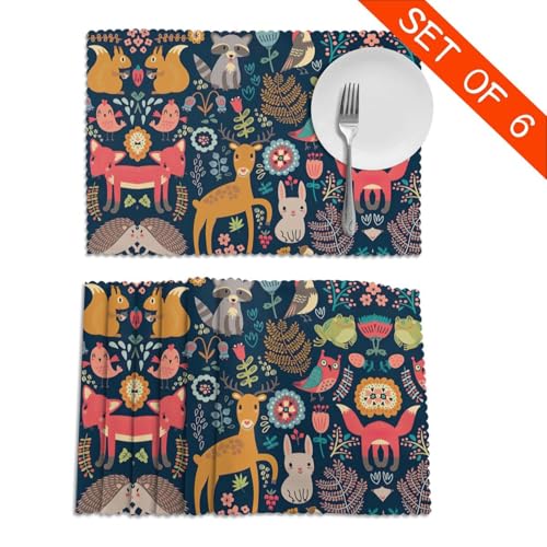 Set de table lavable motif renard et oiseau pour protéger votre table des taches