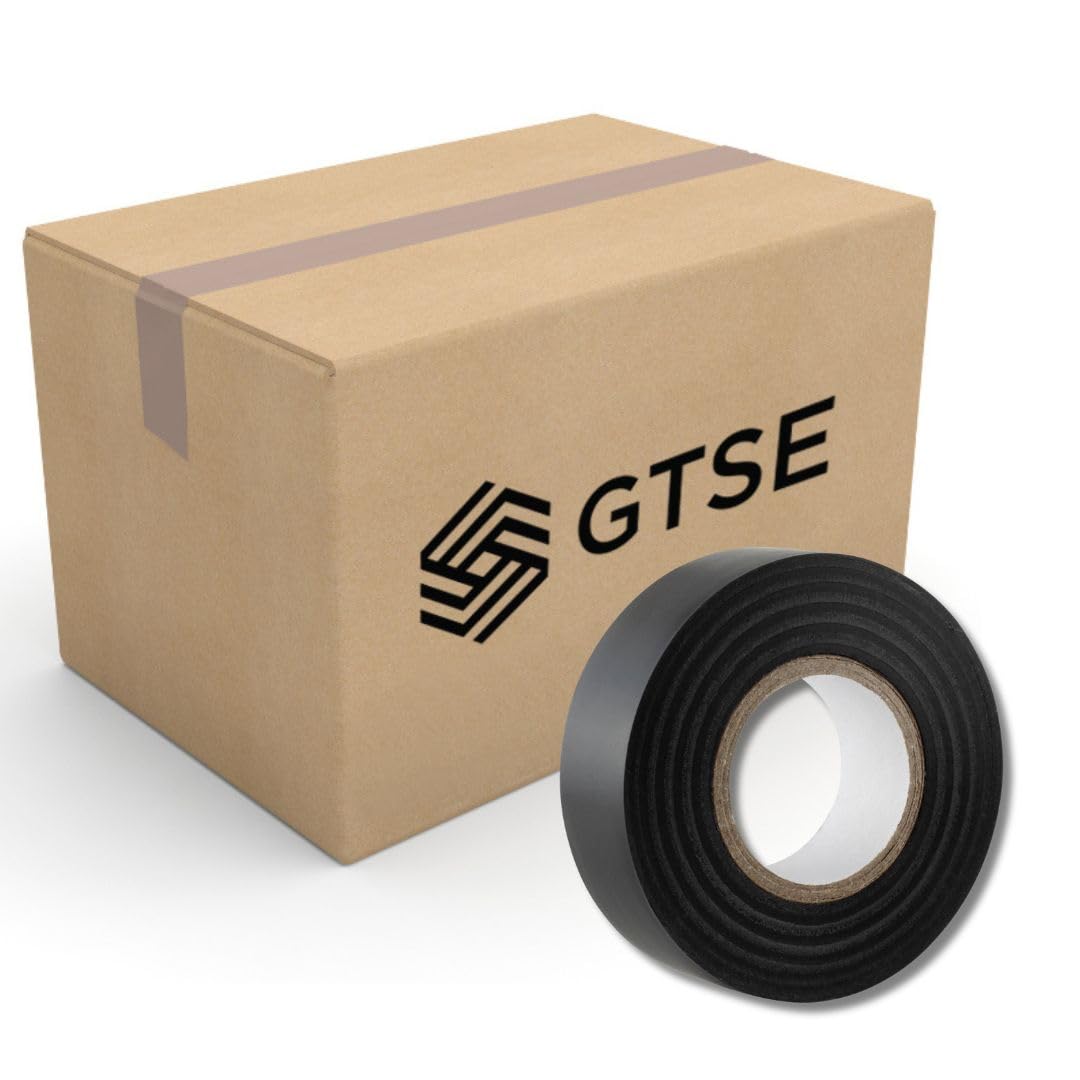 GTSE Black Electrical Tape, 19mm x 20m, Bulk Box of 50 Rolls, Strong Self-Adhesive PVC Insulation Tape for Insulating, Repairing and Protecting Electrical