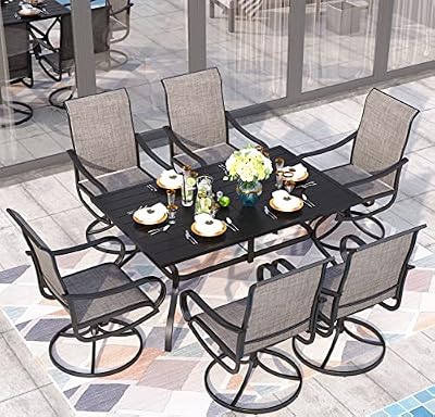 Sophia & William Outdoor Dining Set Patio Dining Set for 6 Outdoor Table and Chairs 7 Pieces Outdoor Patio Set with Swivel Patio Chairs 60"x 38" Metal Table for Garden Pool All Weather Brown
