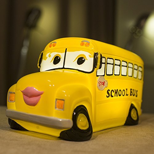Amazlab Animated School Bus LED Table Night Lamp/Bedside Light Sunny, Warm White Glow, USB and Battery Powered Lantern, 4 Hours Timer