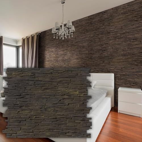 Bricopol Paneles Decorativos Para Pared | Panel Acústico 3D | Revestimiento Paredes Sin Obras | Ignífugos Térmico y Aislante | Acabado Hiperrealista | Interior y Exterior | Piedra Laja Fina Negro