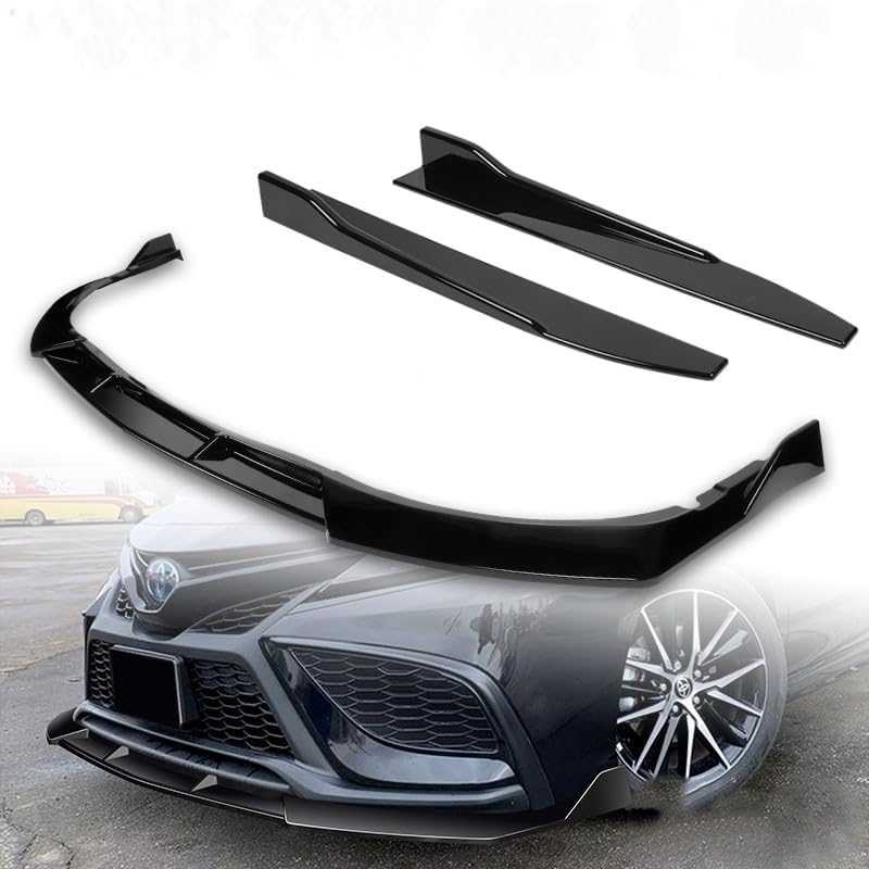 5pcs Combo Painted Black Front Bumper Body Kit Lip + Side Skirt Extensions Diffuser Compatible with 2021-2024 Toyota Camry SE XSE 2022 2023
