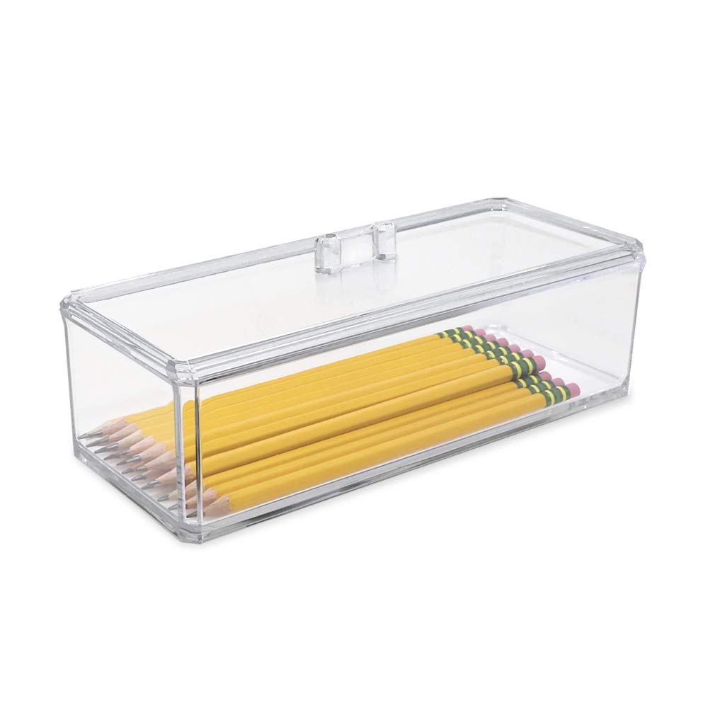 Organizador de almacenamiento apilable rectangular de acrílico transparente con tapa, bandeja de cajón, bandeja multifuncional, baño, cocina, hogar, oficina, escritorio, cajones 6