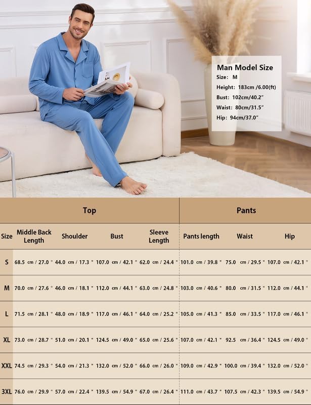 Marvmys Mens Pajama Set Soft Button Down Pajamas Long Sleeve Pjs Sleepwear Loungwear Comfy Sleep Sets with Pockets S-3XL - Image 7