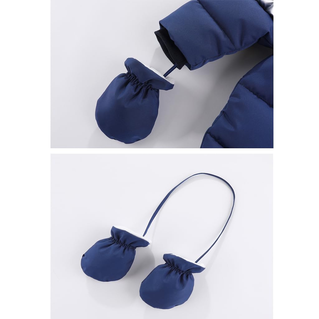 BRONG Inverno Bambino Tuta da Neve con Cappuccio Tuta Bambine Pile Pagliaccetto Scarpette Abbigliamento Neonato Cerniera Cappotto Completi con Guanti