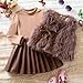 Baby Girls Cute 3 Piece Outfits Bowknot Sleeveless Faux Fur Vest Knit Sweater A-Line Pleated Mini Skirt Sets for 3-8 Years