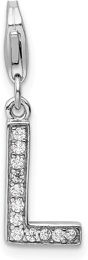 925 Sterling Silver Amore La Vita Polished CZ Letter L Initial Bracelet Charm Lobster Clasp