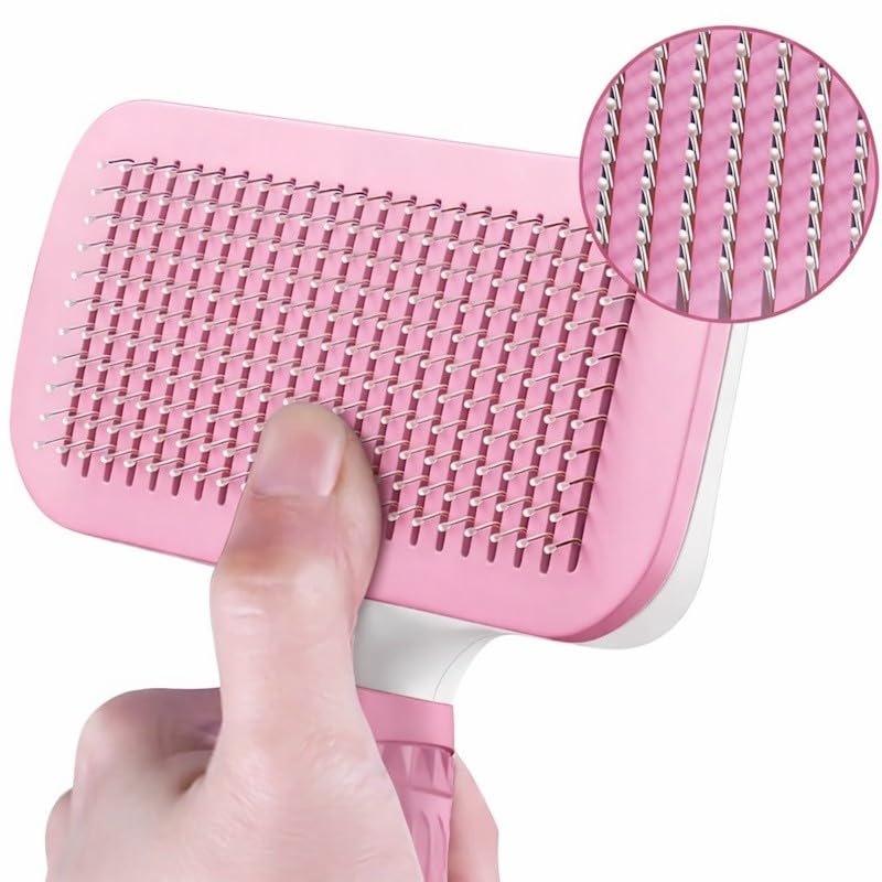 Spazzola morbida autopulente cardatore per cani e gatti pelo lungo e corto (Rosa)