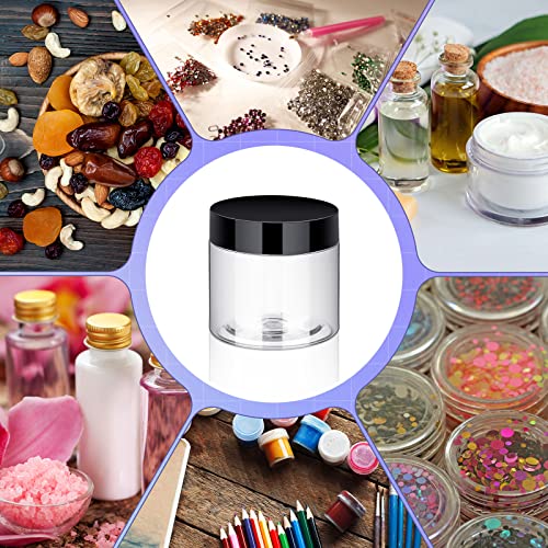 Image of Aoriher 150 Pcs Clear Plastic Jars with Lids Round Containers,2 Oz,Black | Small Slime Empty Containers for Cosmetic Lotion Cream Ointment, Great Travel Storage Organizing Makeup Samples Rhinestone