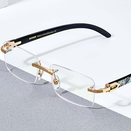 Image of HEPIDEM 100% Really Buffalo Horn Mussel Shell Rimless Eyeglass Frame 908