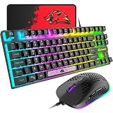 ZIYOU LANG T2Pro 75% Wired Mechanical Feel Keyboard and 6400 DPI Optical Mouse Combo,Compact Rainbow