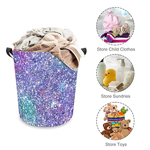 Laundry Hamper, Collapsible Laundry Basket With Handle Glam Purple Blue & Green Glitter Sparkle Toys Organizer Bag Dirty Clothes Storage Basket For Bathroom, Dorm Essentials #TOP2
