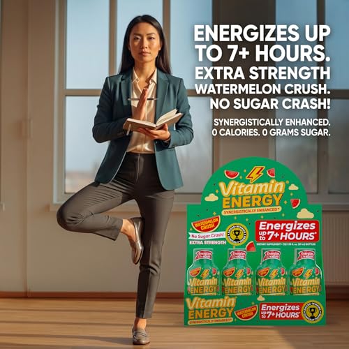 Image of Vitamin Energy Watermelon Crush Extra Strength Energy Shot, 12 Pack - Up to 7 Hrs, 260mg Natural Caffeine, Zero Sugar - Green Tea Extract, Immune Support, B12 B6 Niacin, 1.93 fl oz, Keto Vegan