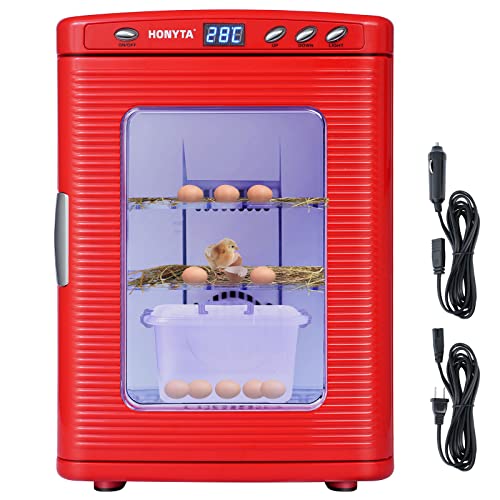RYFT Incubators for Hatching Eggs, 25L Portable Reptile Scientific Lab Incubator with 5°C-60°C, 12V/110V Heating and Cooling for Small Reptiles (Red)
